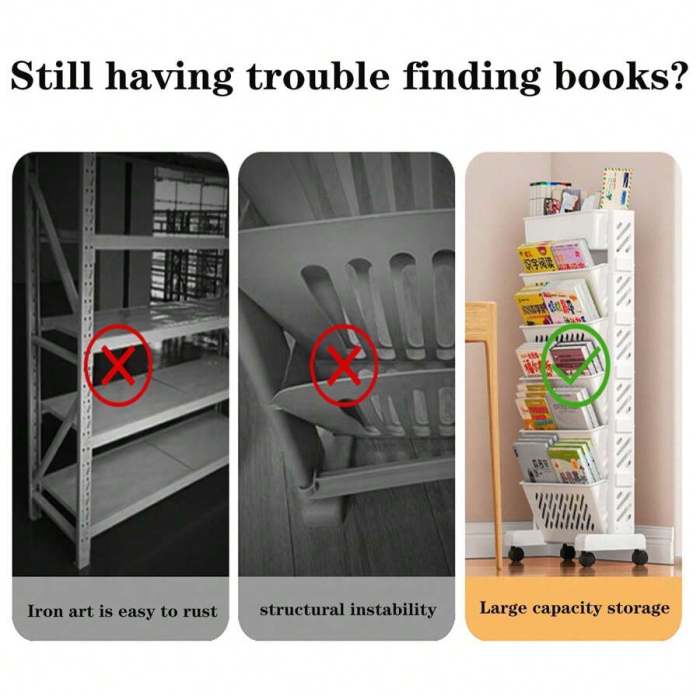 Portable Household Bookshelf and Storage Shelf Floor Multi-Layer with ... Foldable bookshelf on wheels furniture