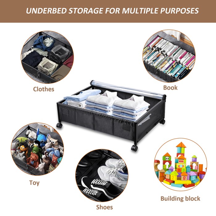 Rolling Under Bed Storage Black Underbed Cart with Wheels and Lid, 2 ... Compact underbed rolling storage furniture