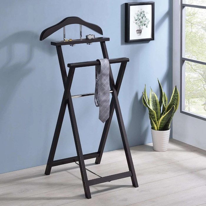 Folding garment valet furniture for bedroom