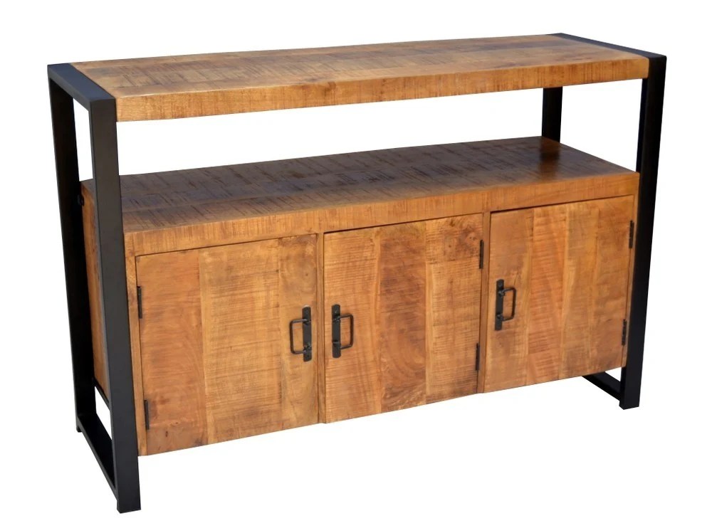 Industrial sideboard in metal and wood 3 doors and open compartment ... Industrial spool sideboard console furniture