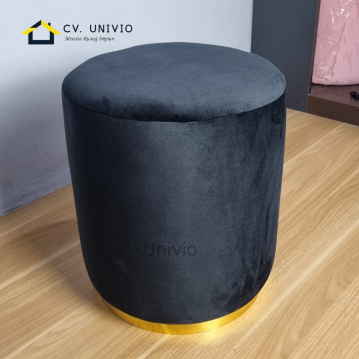 Jual Univio Velvet Luxury Round Gold Ottoman Stool Kursi Pouf Bulat ... Velvet puff stool furniture for bedroom