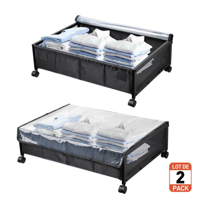 Amazon.com: Wooden Underbed Storage Drawers with Casters, Set of 2 ... Compact underbed rolling storage furniture