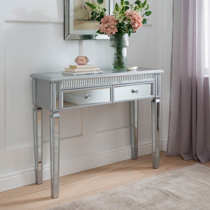 Mirrored console table with candle storage furniture